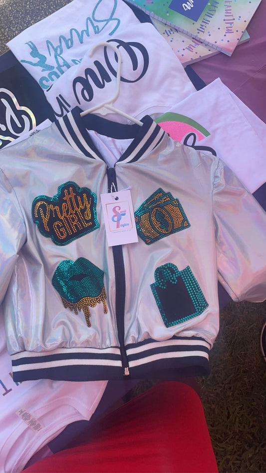 Silver Pretty Girl Bomber Jacket